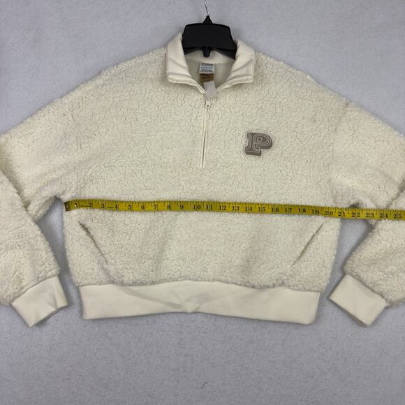 Victoria’s Secret PINK Cropped Sherpa Fleece 1/4 Zip Pullover Sweatshirt XS NWT - Picture 4 of 10